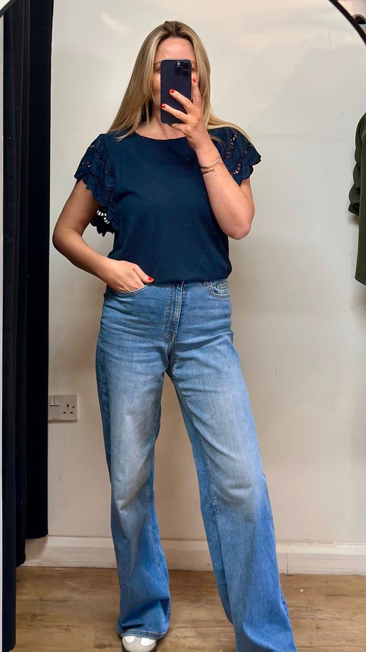 Frill sleeve T-shirt - Navy
