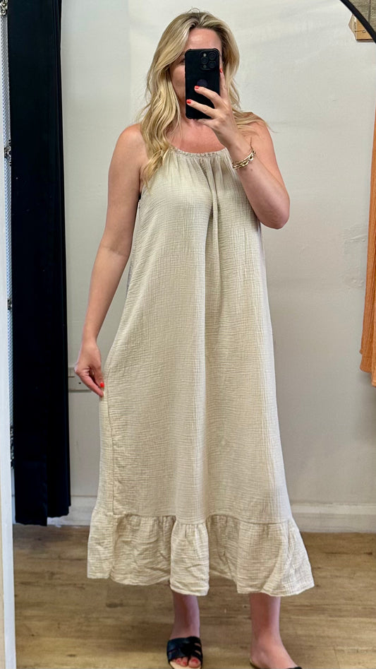 Beige Cheesecloth Dress