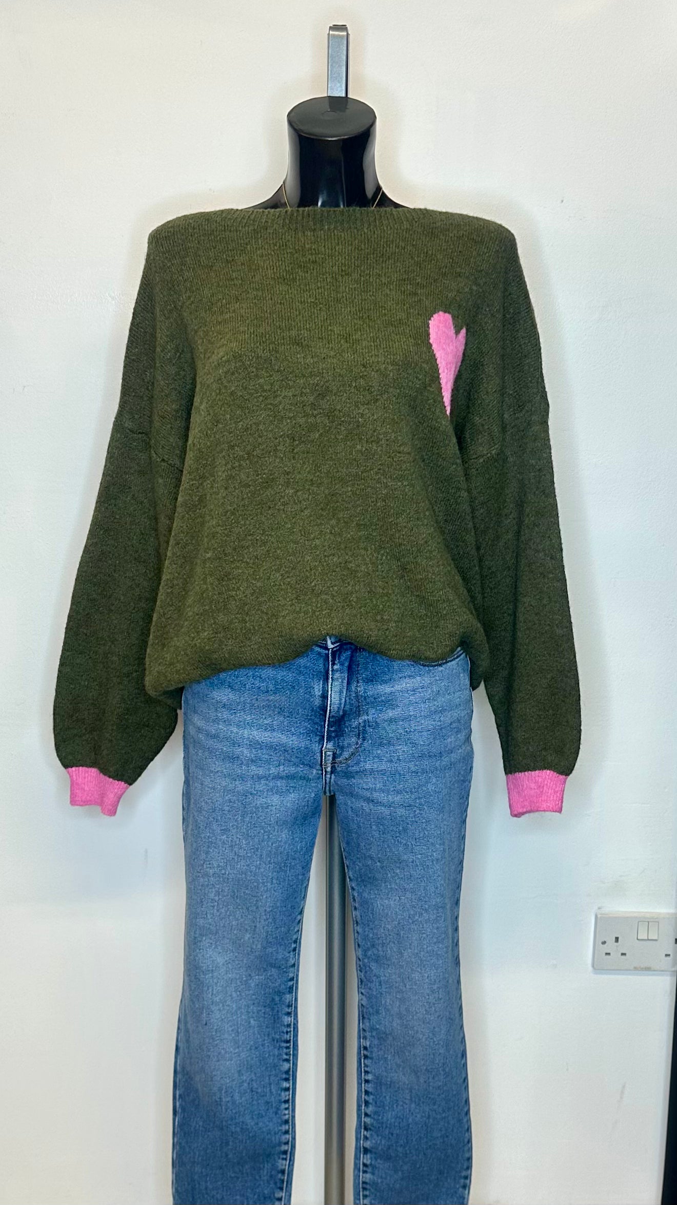 Love Heart Jumper - Khaki Colour