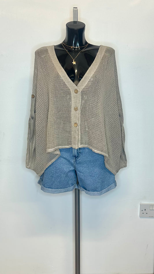 Cotton Mesh Button Top / Cardigan  - Mesh Colour