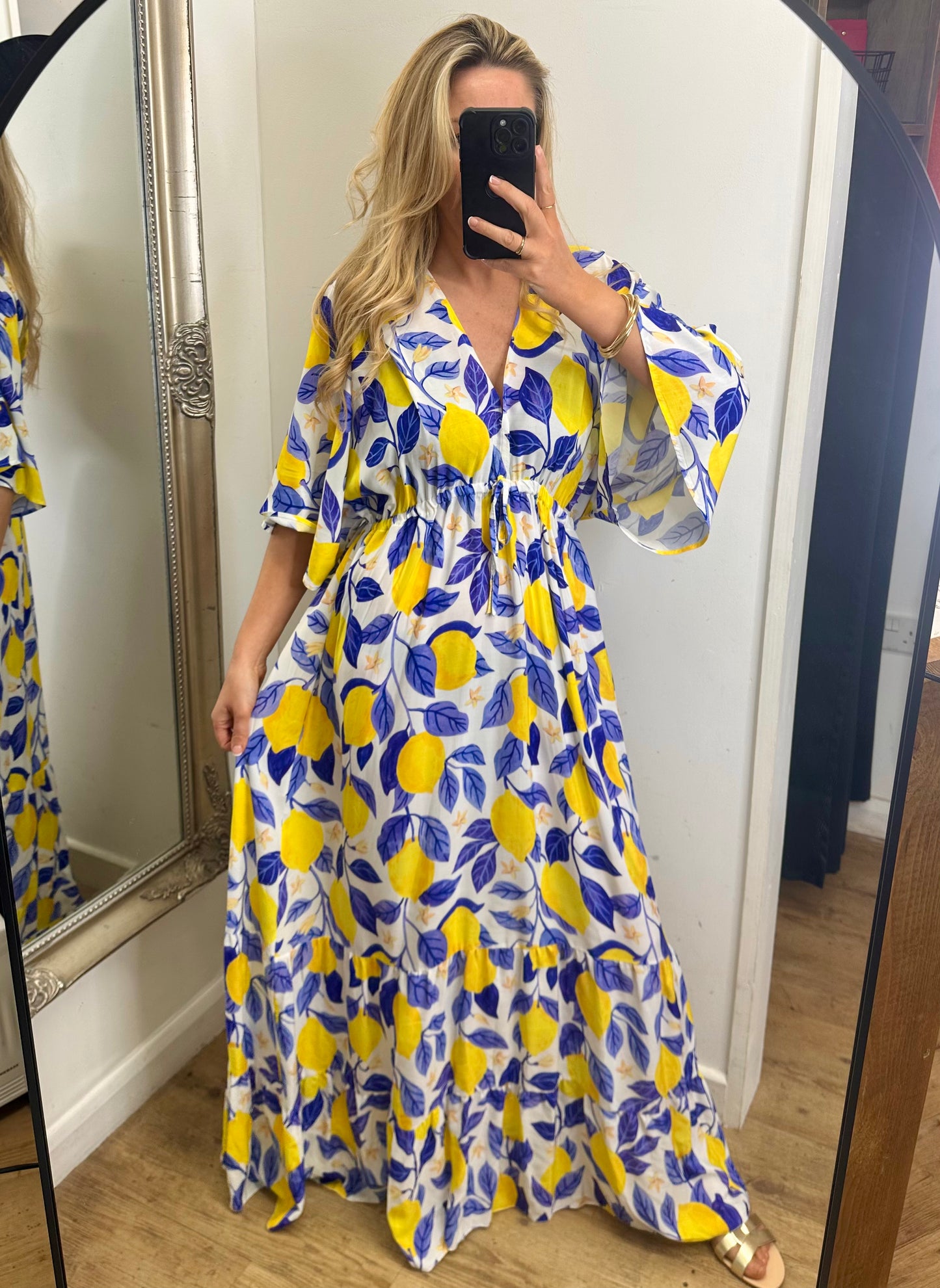 Blue / Yellow Lemon Maxi Dress