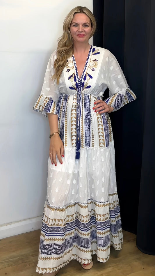 Cotton Maxi Dress - Blue Colour