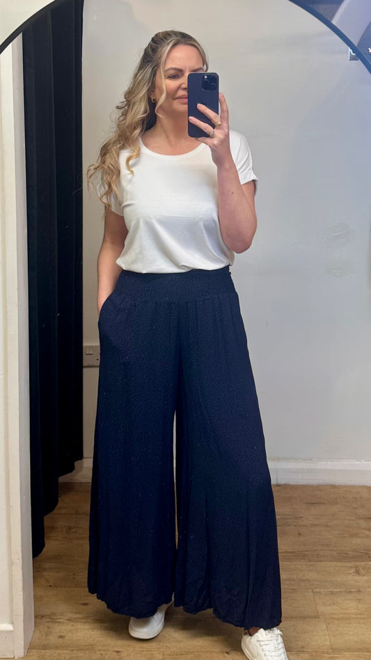 Leopard print wide leg trousers - Navy colour