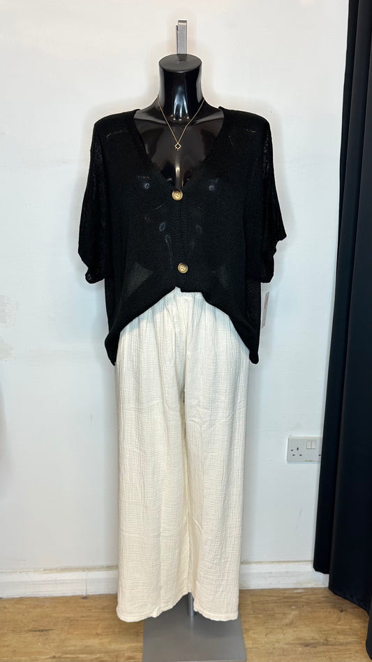 Button Front Sheer Cardigan - Black Colour