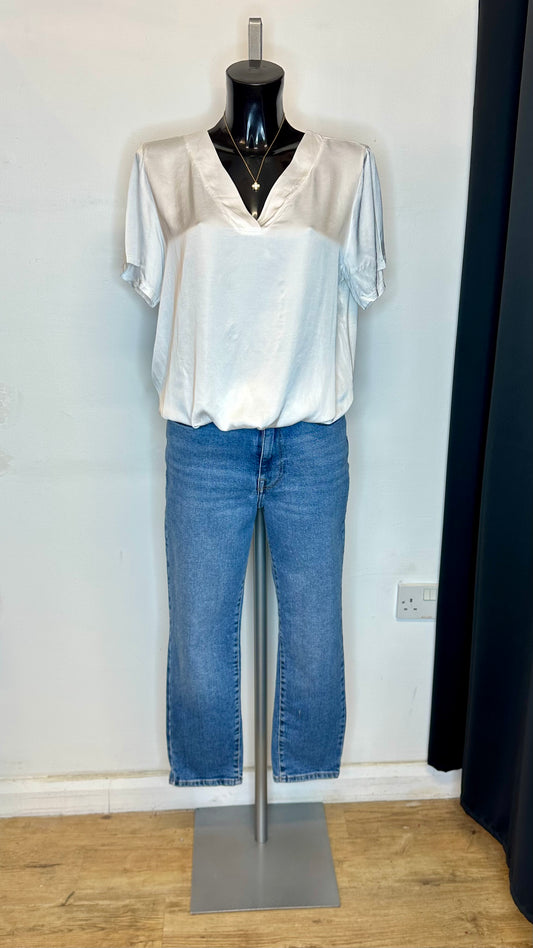 White Satin Top - Elasticated Hemline