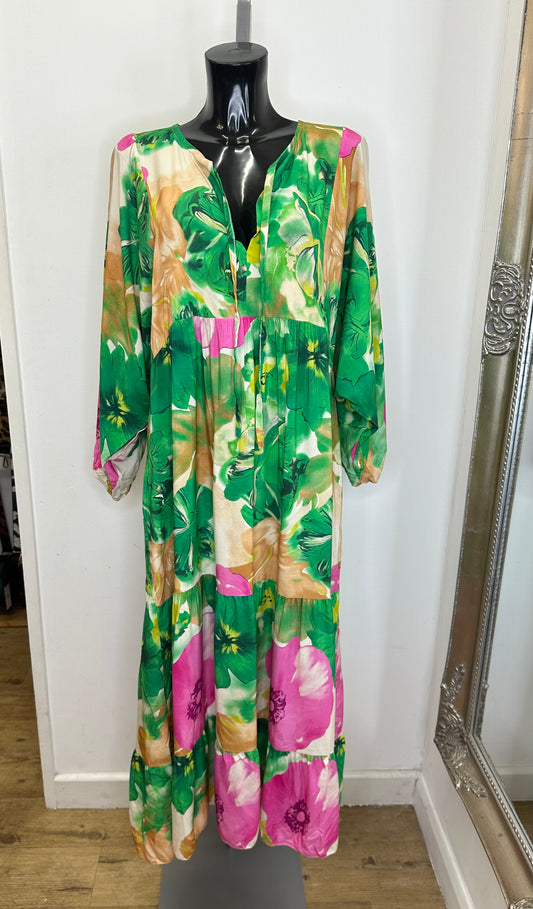 Green floral print maxi dress