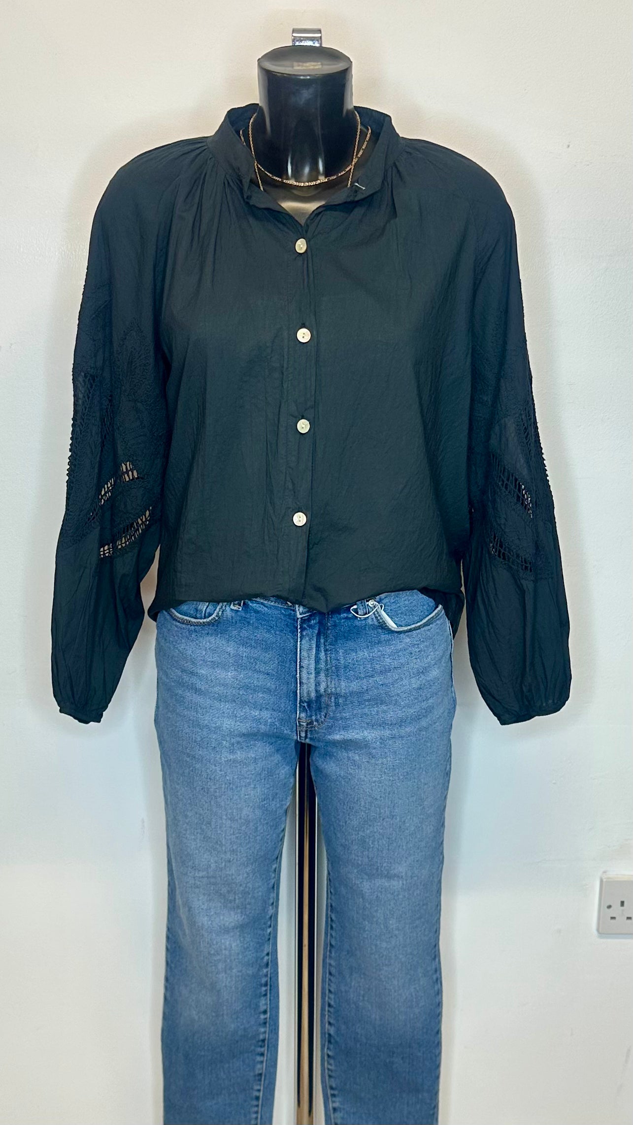 Embroidered Sleeve Shirt - Black Colour