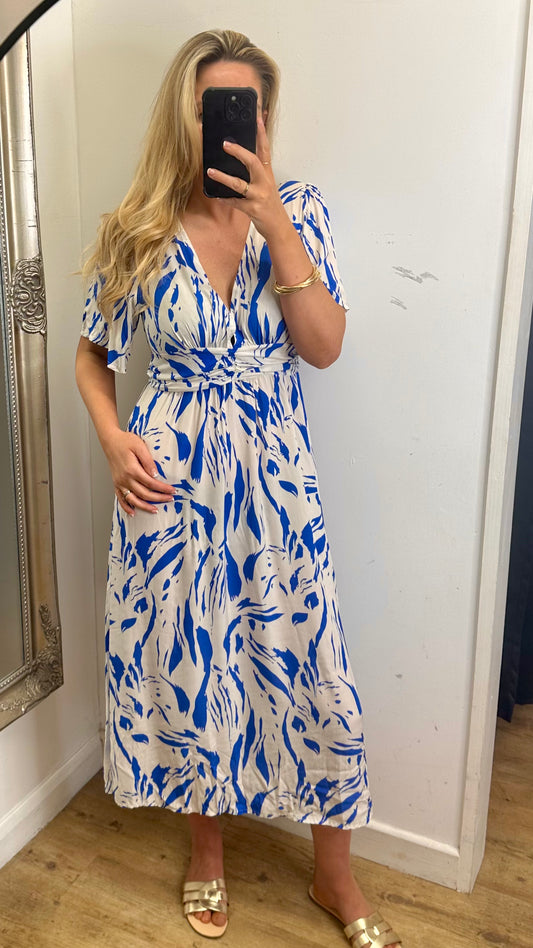 Print Dress - Royal Blue Colour