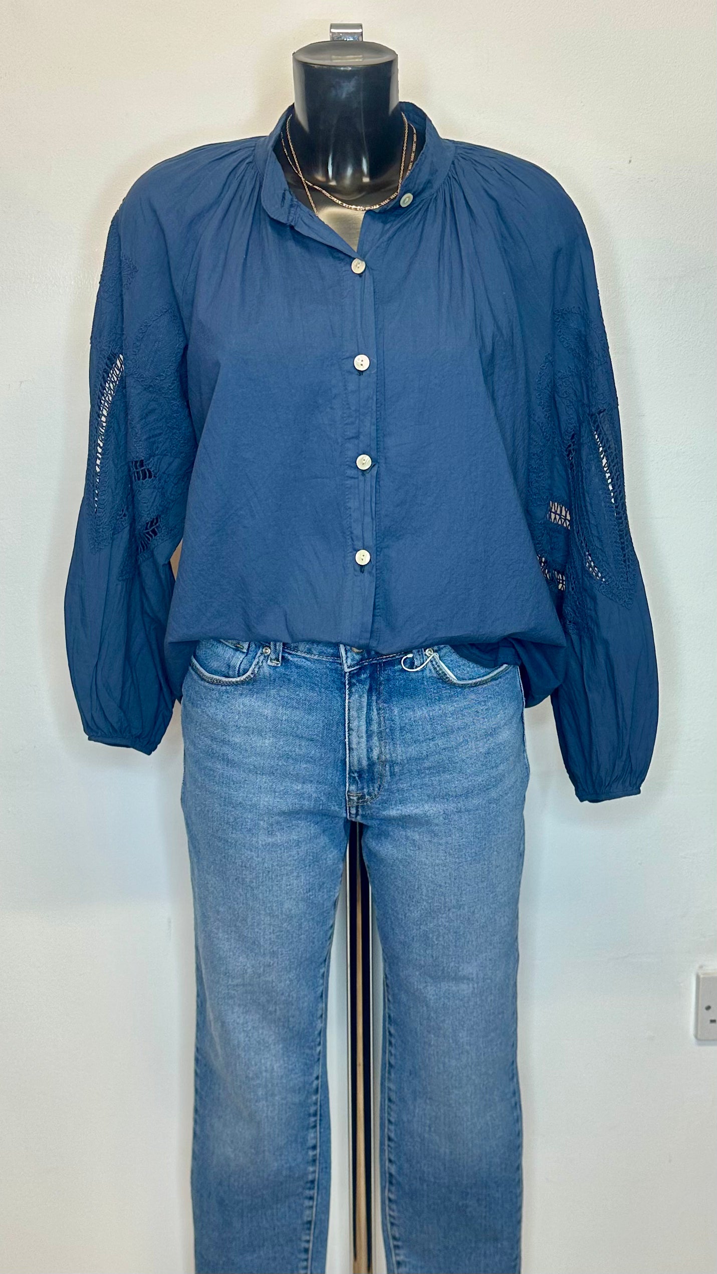 Embroidered Sleeve Shirt - Navy Colour