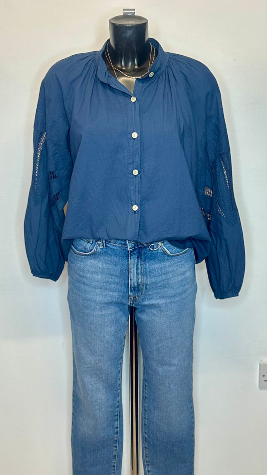 Embroidered Sleeve Shirt - Navy Colour