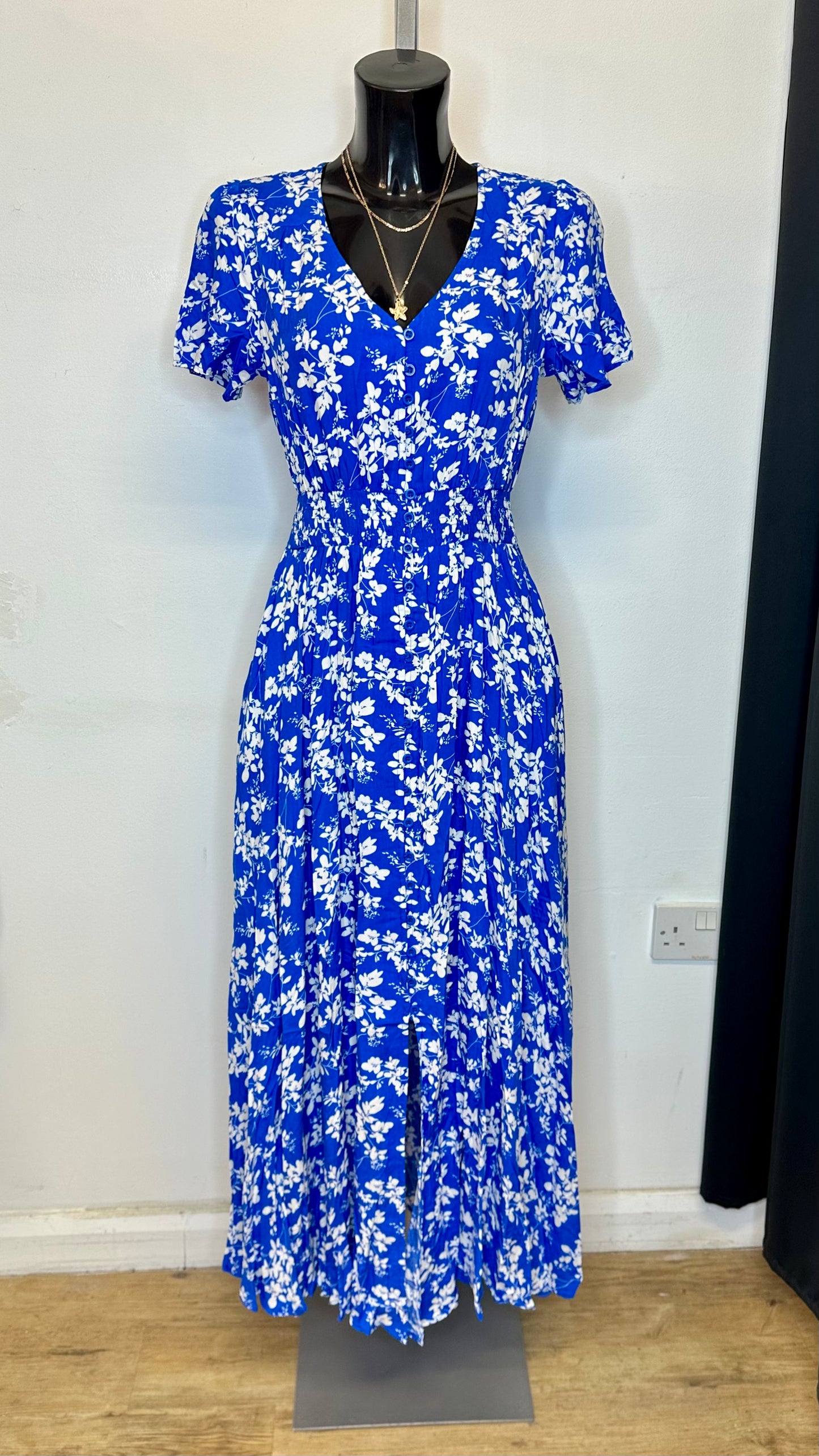 Blue Floral Print Maxi Dress