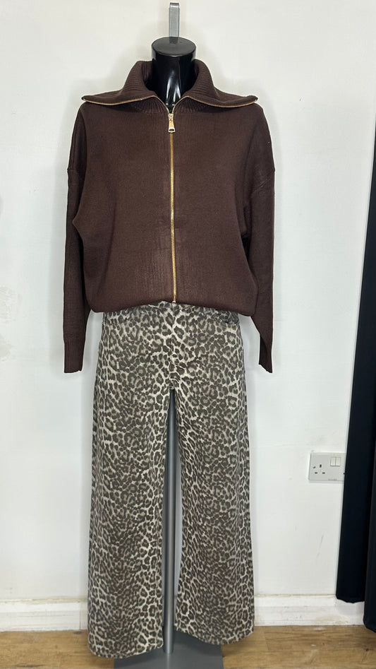 Soft Touch Zip Cardigan / Jumper - Brown Colour