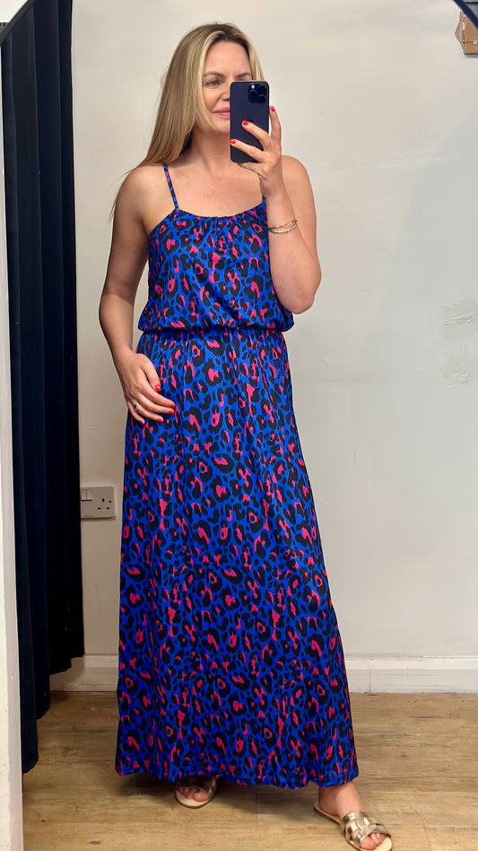 Blue / Pink Print Maxi Dress