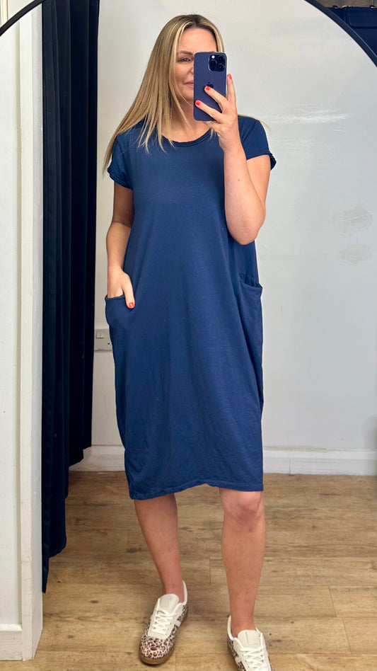Cotton T-shirt Dress - Navy Colour