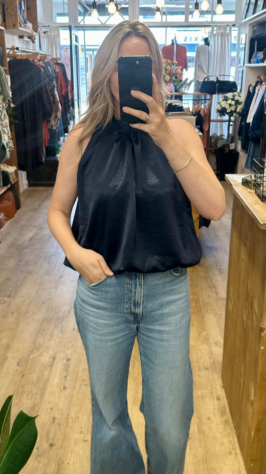 Satin Halter Neck Top - Navy