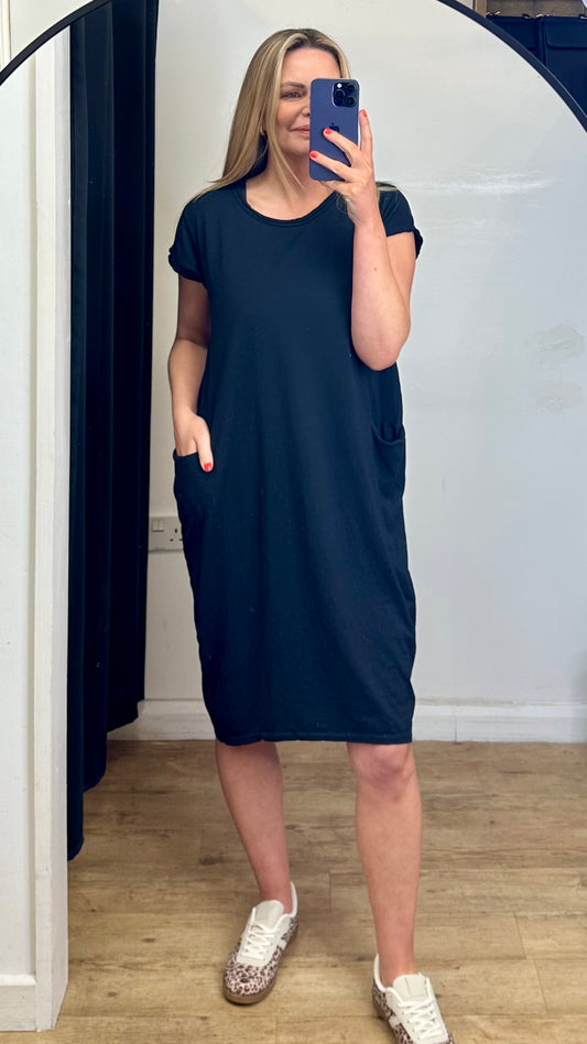 Cotton T-shirt Dress - Black Colour