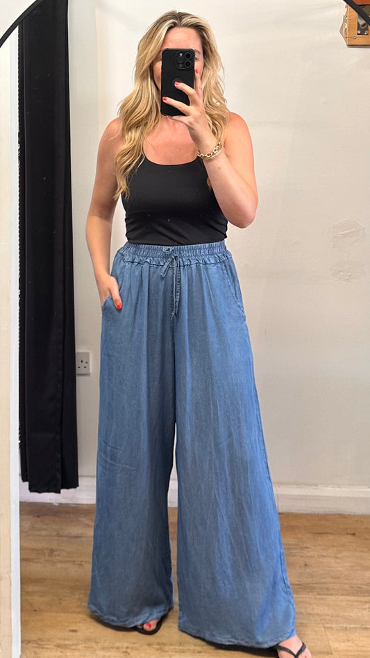 Denim extra wide leg trousers