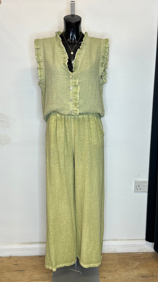 Frill Sleeveless Top - Pistachio Colour