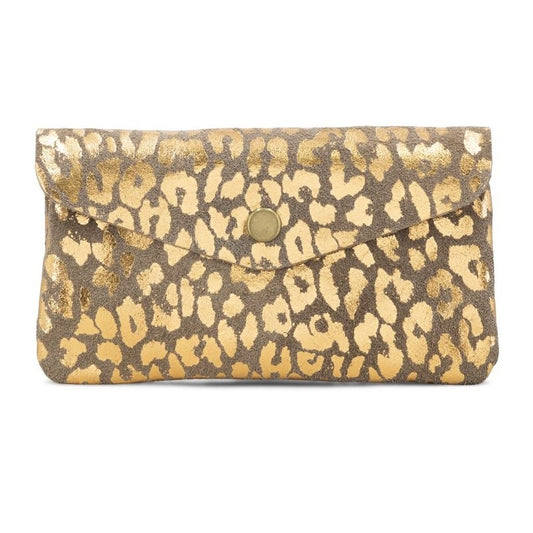 Suede Leopard Gold Foil Purse - Taupe Colour