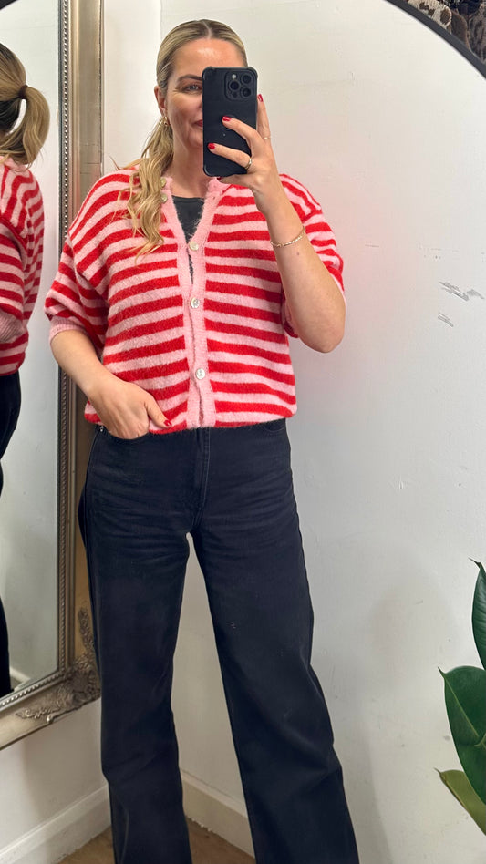 Striped Cardigan - Red / Pink