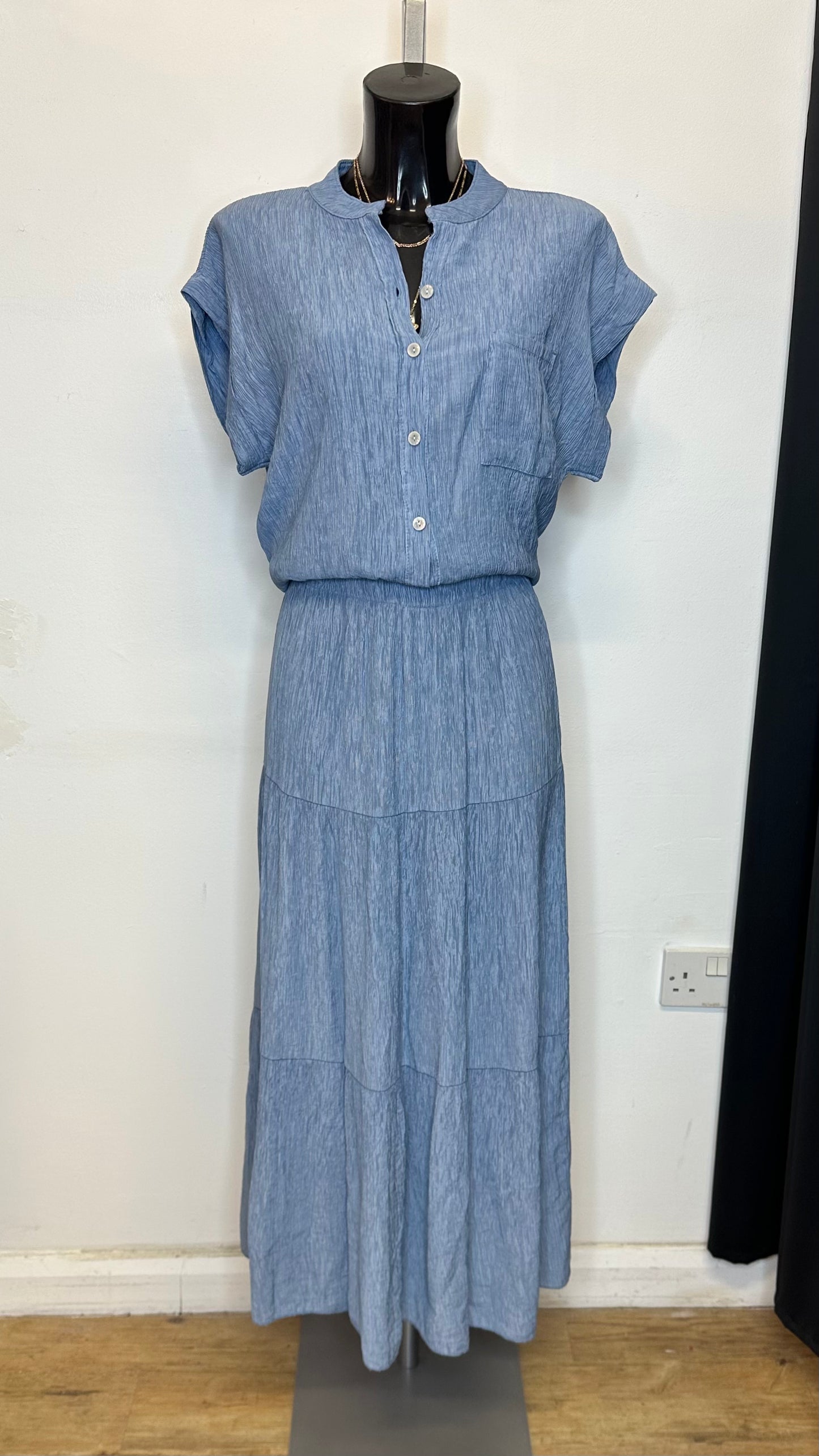 Crinkle Short Sleeve Shirt - Denim Blue