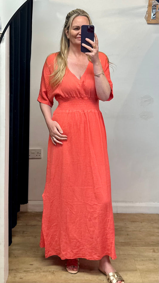 Coral cheesecloth maxi dress