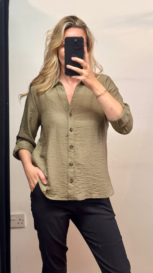 Linen Blend Shirt - Khaki Colour
