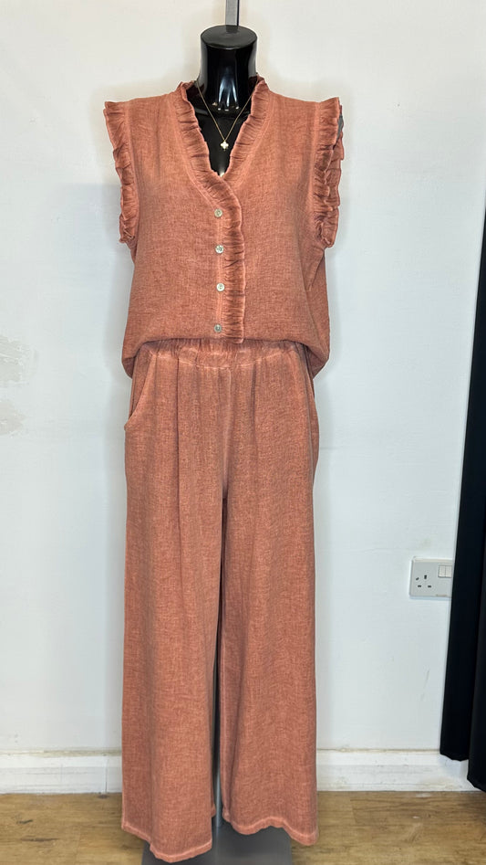 Frill Sleeveless Top - Terracotta Colour