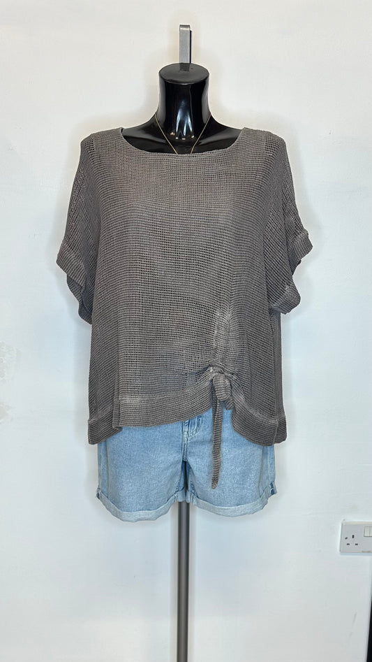 Ruched Mesh Top - Mocha Colour
