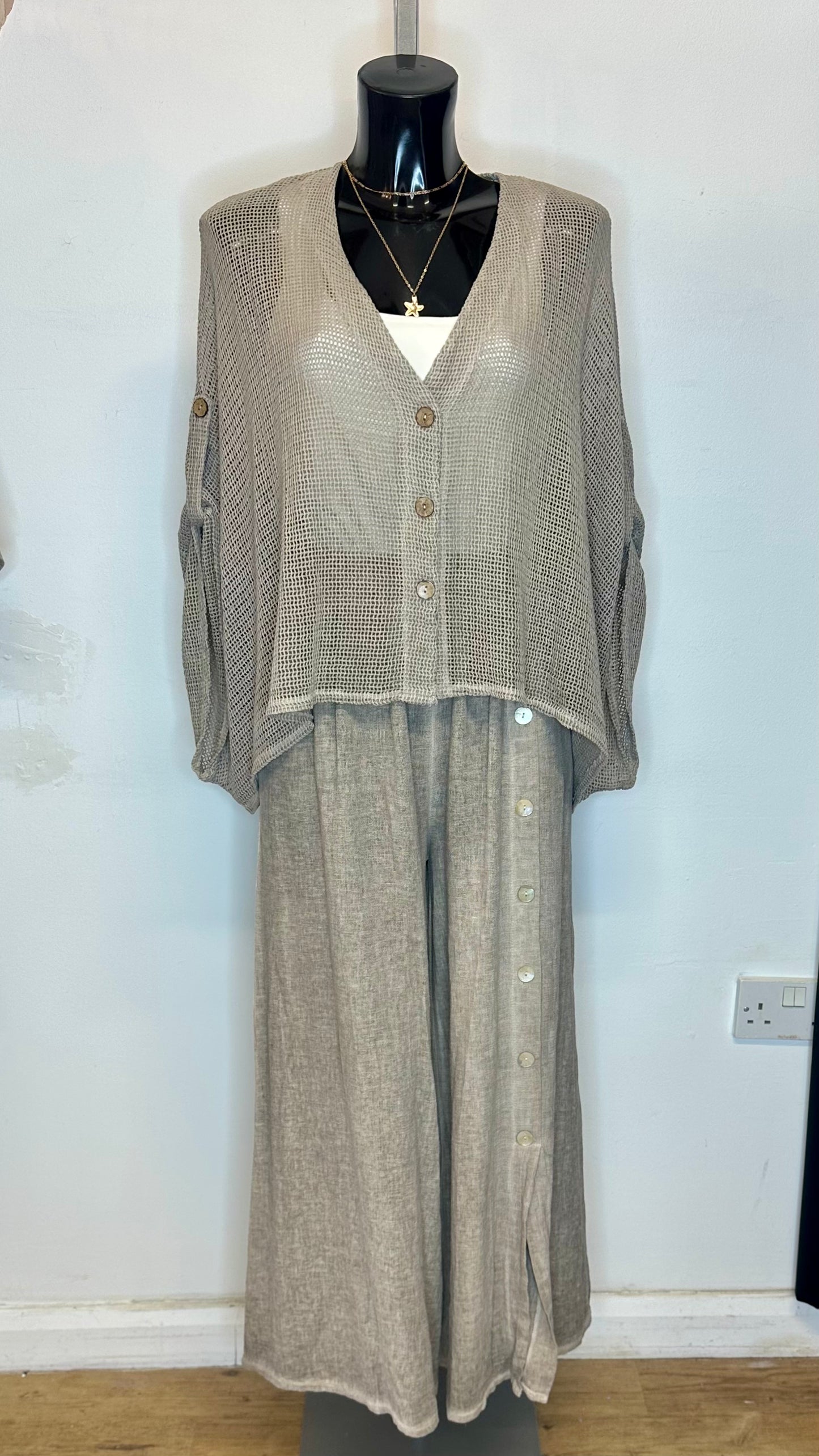 Cotton Mesh Button Top / Cardigan  - Mesh Colour