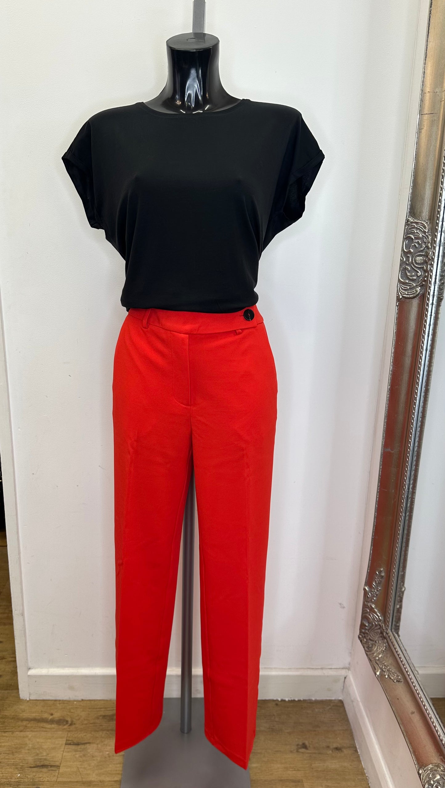 Red high waisted wide leg trouser