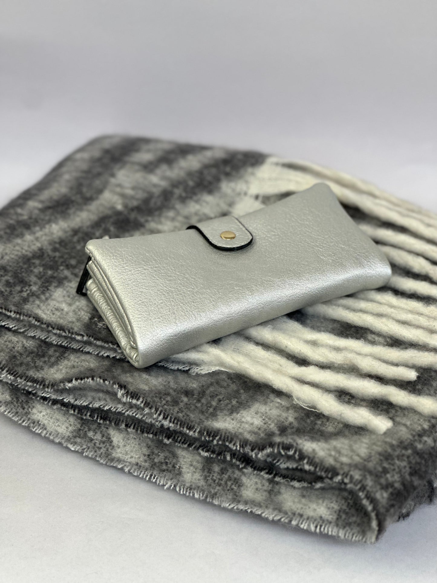 Grey Scarf and Silver Purse Set