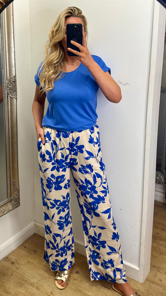 Floral Print Trousers - Blue Colour