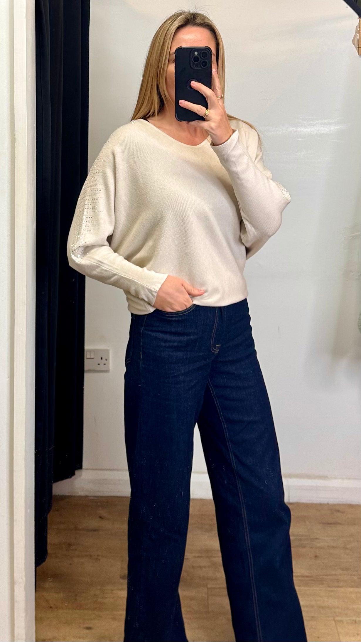 Diamante Batwing Jumper - Cream Colour