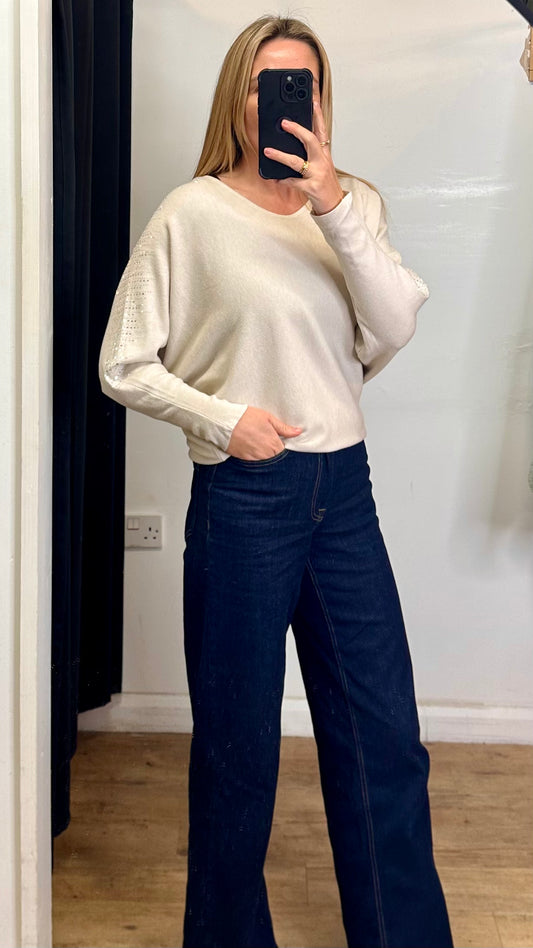 Diamante Batwing Jumper - Cream Colour