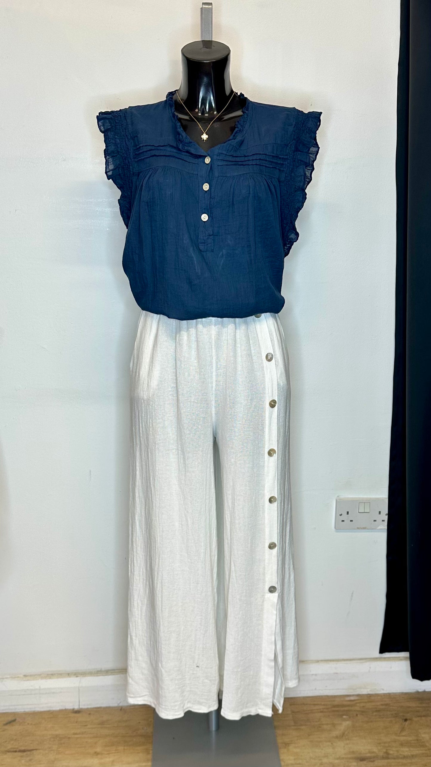 Frill Sleeve Top - Navy Colour