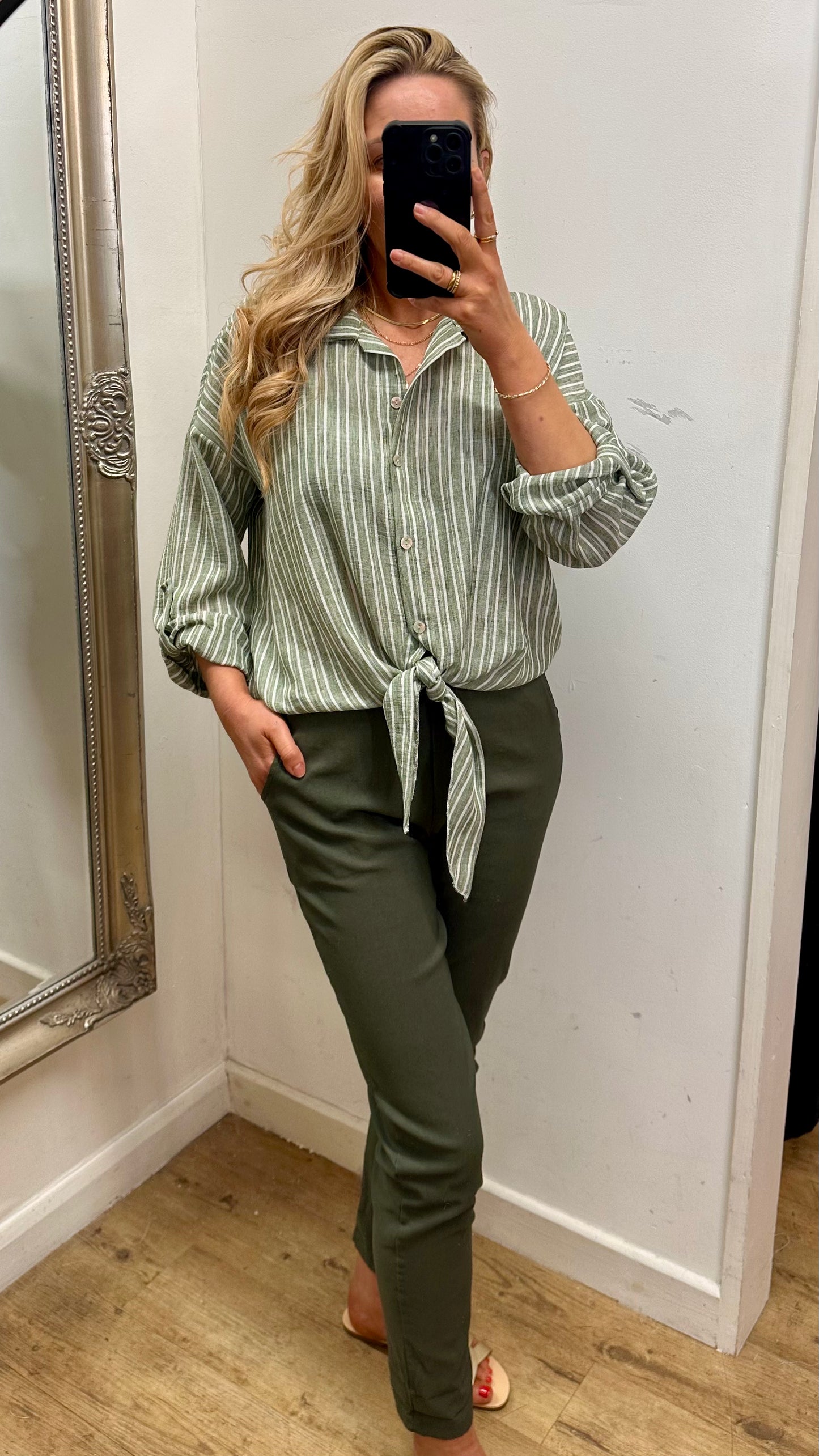 Stripe Tie Shirt - Green Colour