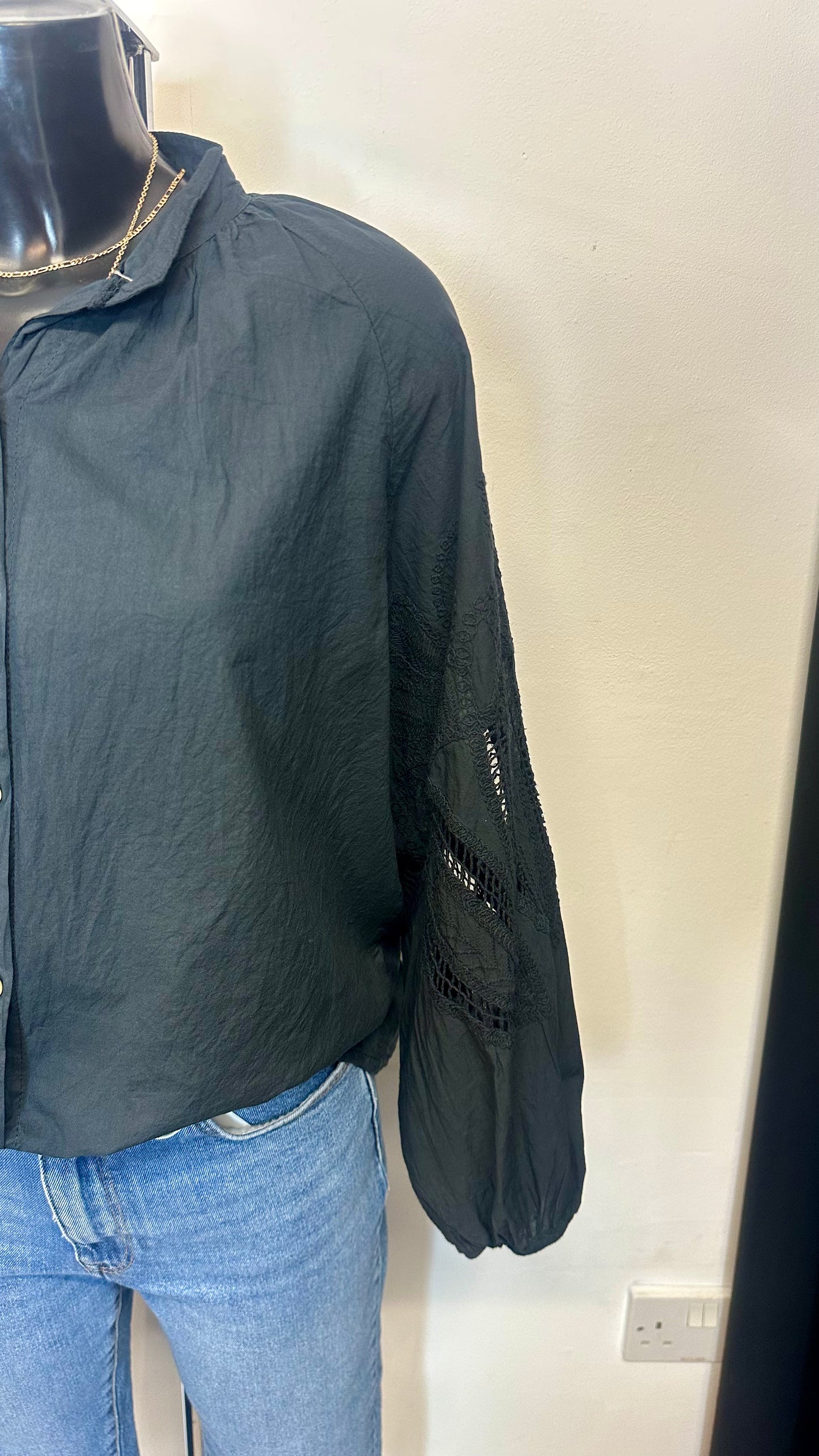 Embroidered Sleeve Shirt - Black Colour