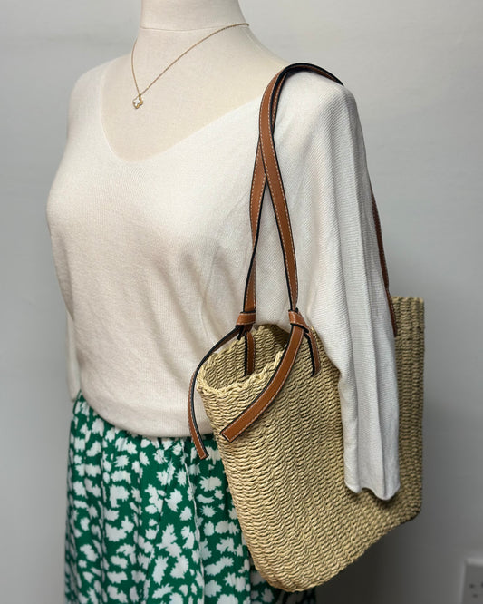 Straw Shopper Shoulder Bag