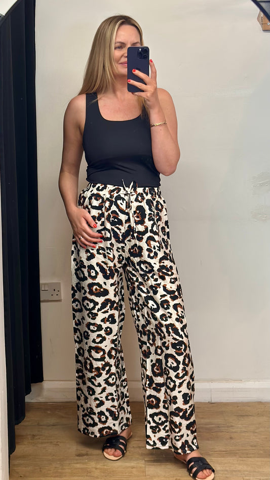 Animal print wide leg trousers - Brown colour
