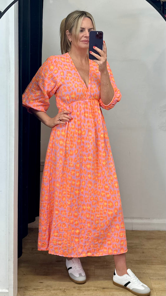 Orange animal print maxi dress