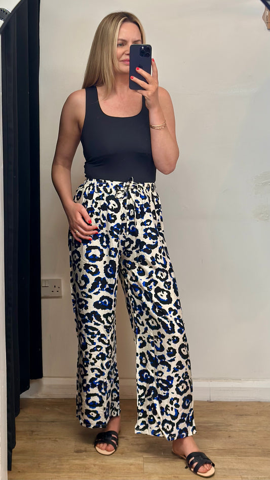 Animal print wide leg trousers - Blue colour