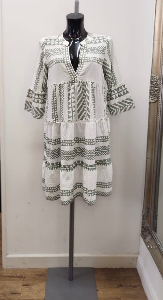 Green aztec tunic dress - 100% Organic cotton