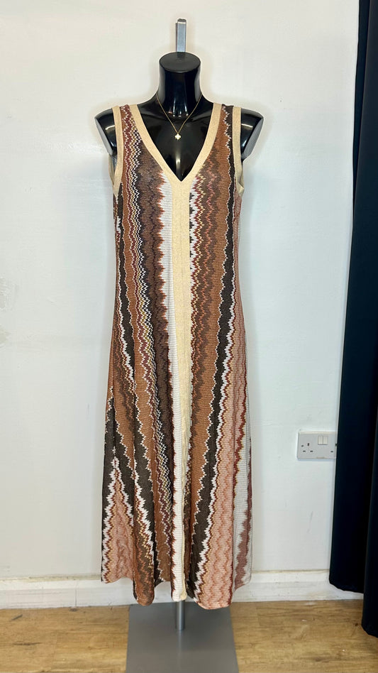 Brown/Khaki Print Gold Shimmer Dress
