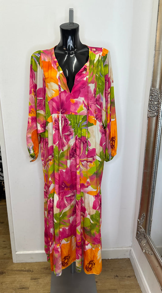 Fuchsia floral print maxi dress