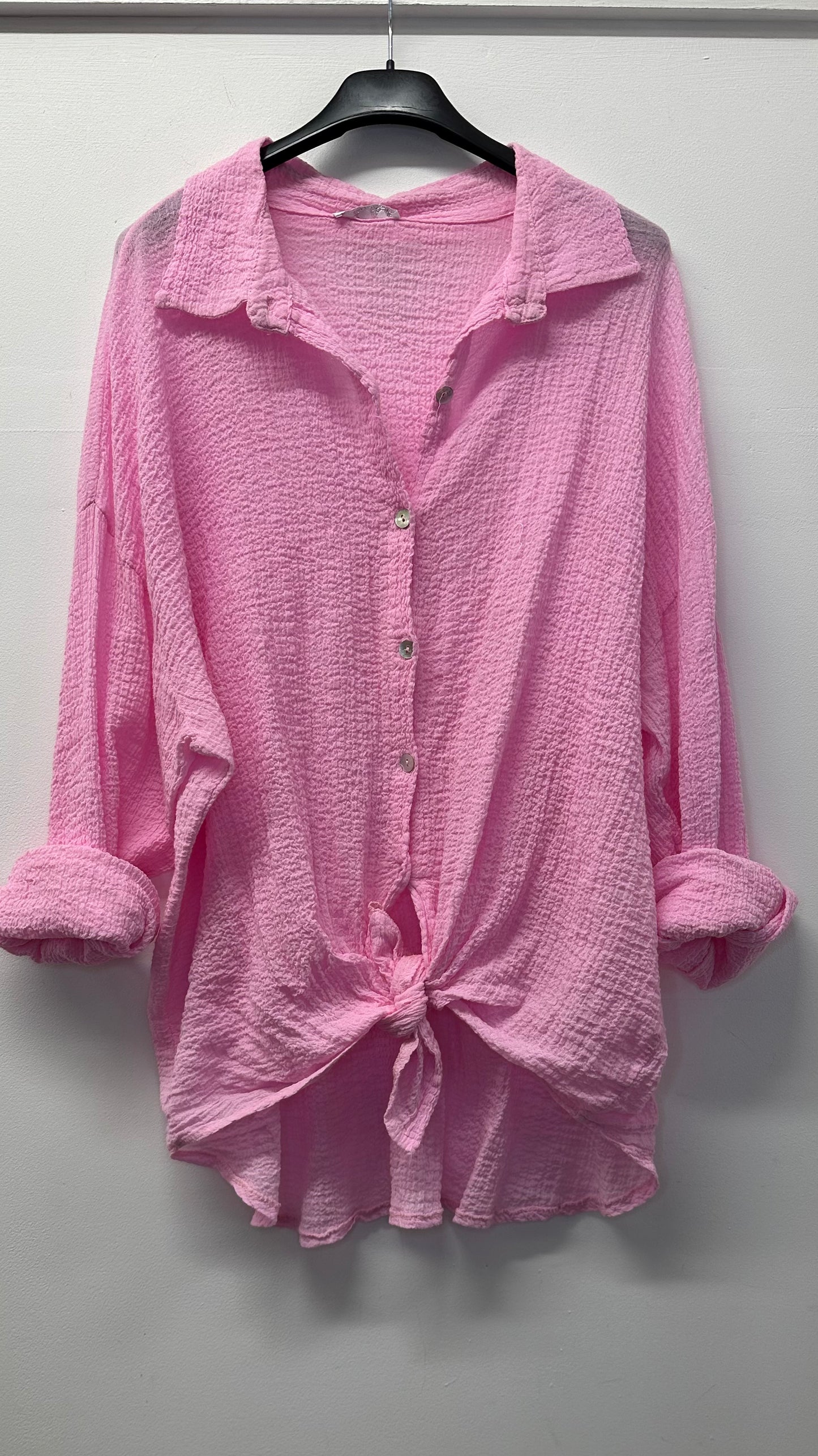 Baby Pink cheesecloth tie knot shirt