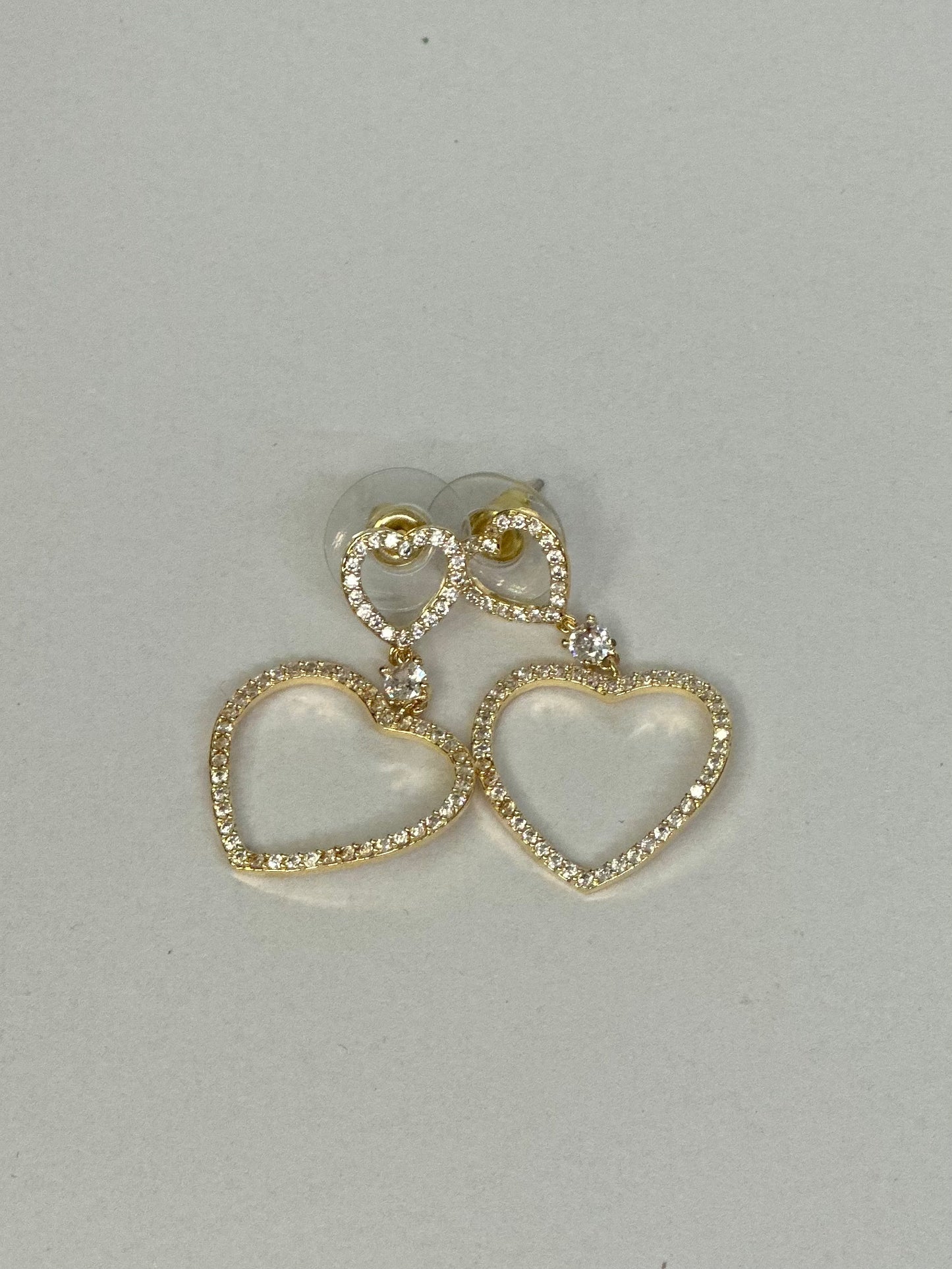 Double heart diamante earrings