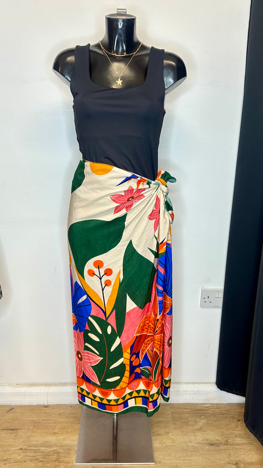 Maxi Tie Skirt - Leaf Print