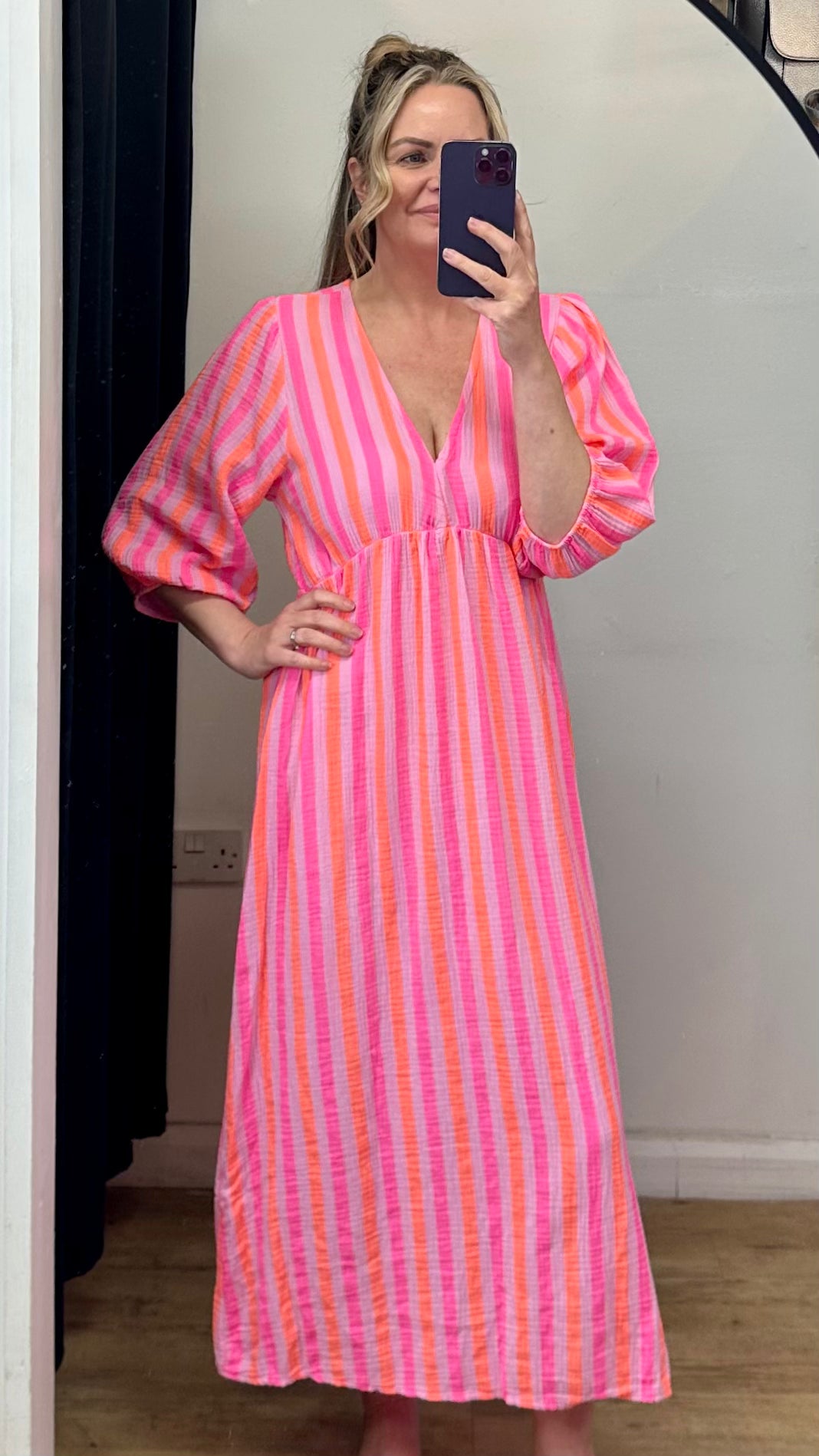 Pink / Orange stripe maxi dress
