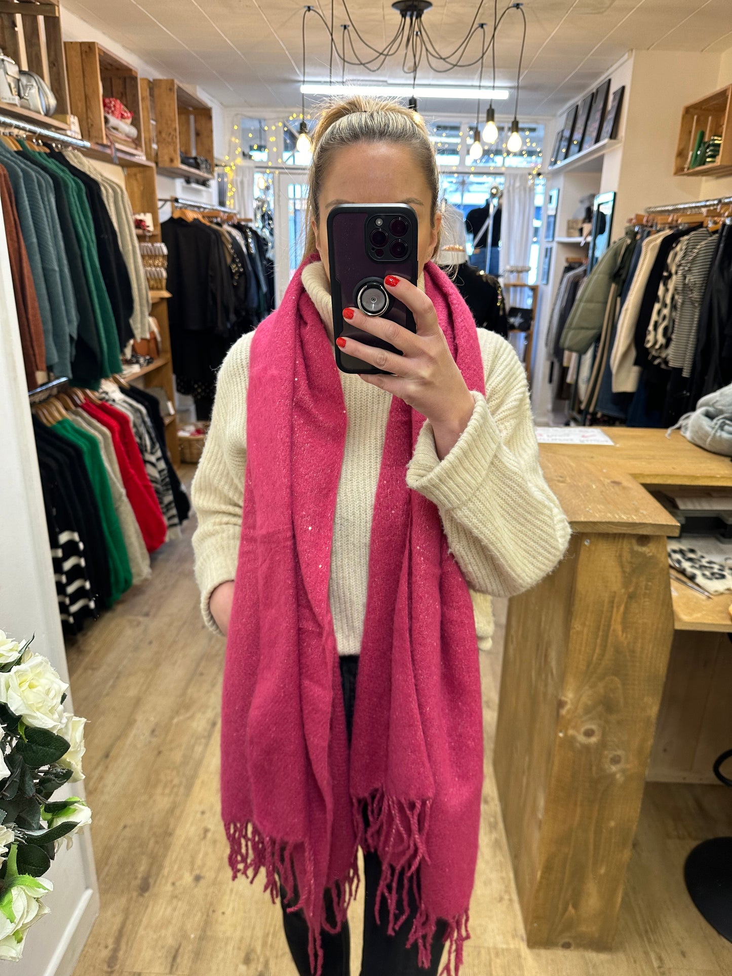 Pink scarf with sequin detailing
